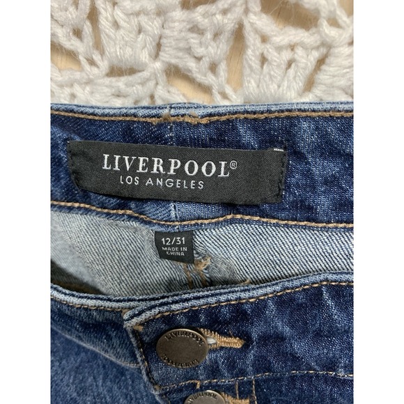 Liverpool Jean Size 12/31 Blue Denim High Rise Straight Leg Stretch Button Fly - Picture 9 of 12